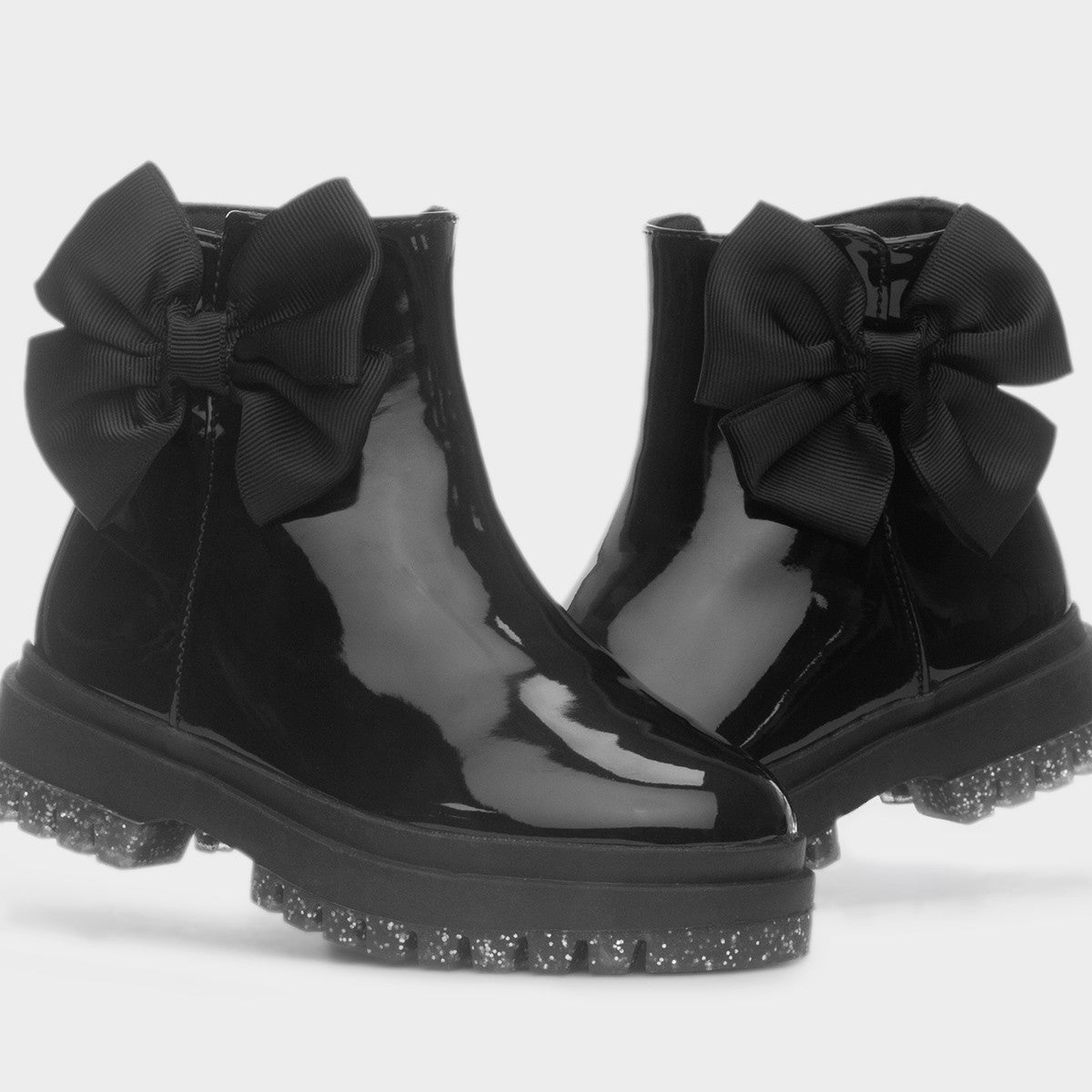 Walkright Emelia Girls Black Patent Bow Ankle Boot, made for ShoeZone.